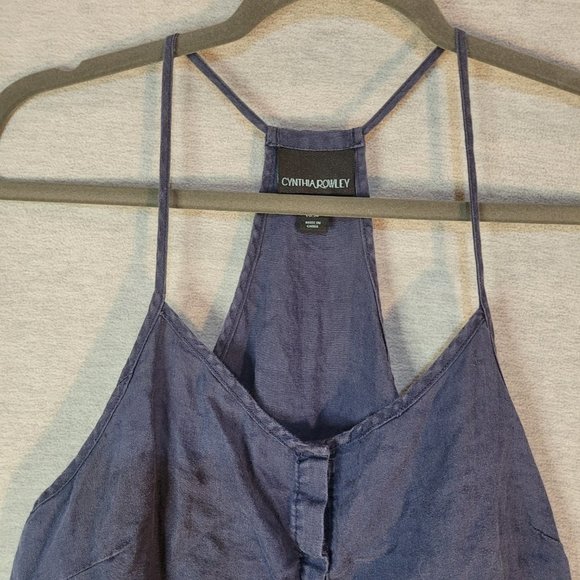 Cynthia Rowley Womens Linen Summer Dress 4 Halter Pockets Blue - Picture 5 of 15